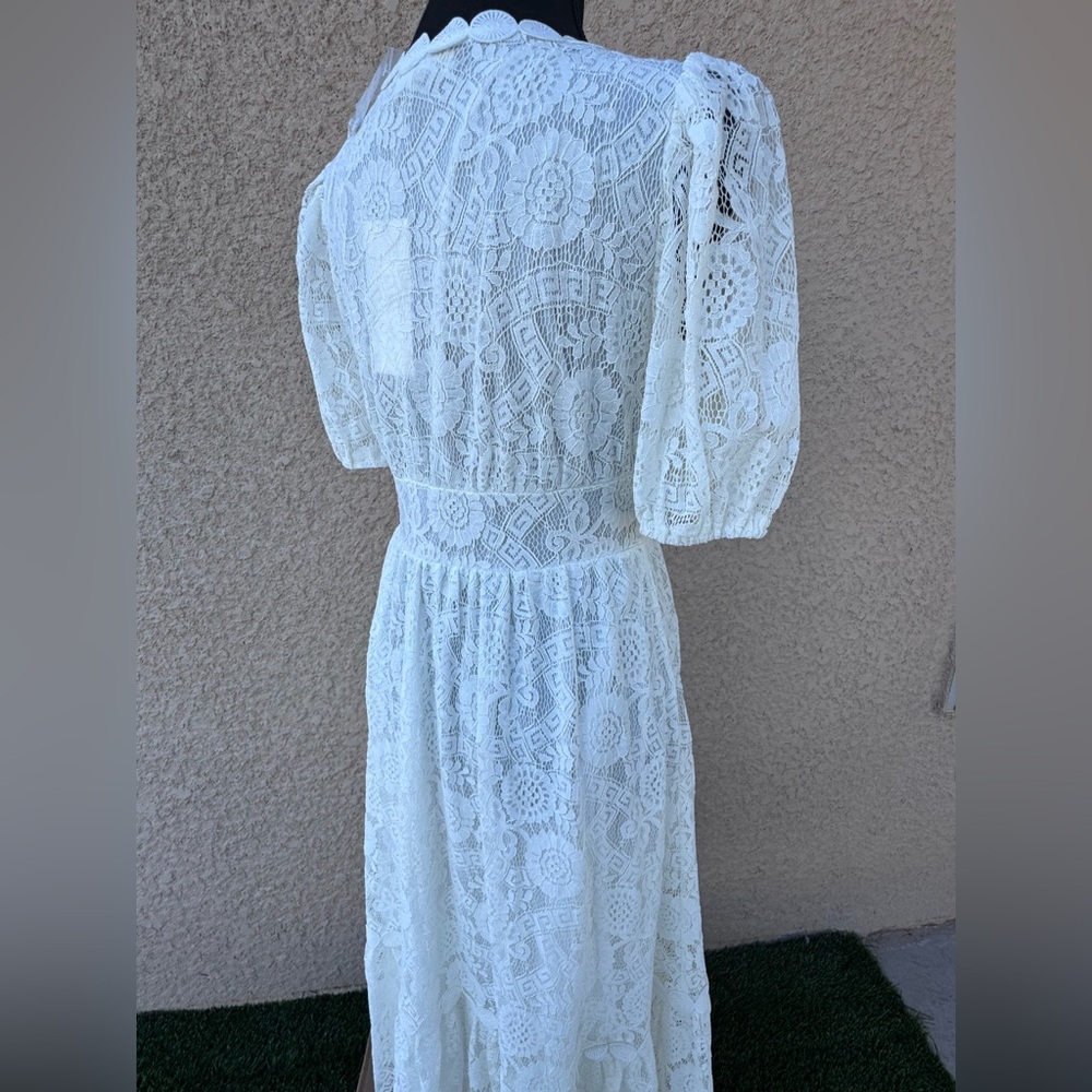Blu Pepper White Lace Maxi Dress Short Sleeve NWT Women’s Size L Bohemian - Picture 7 of 16